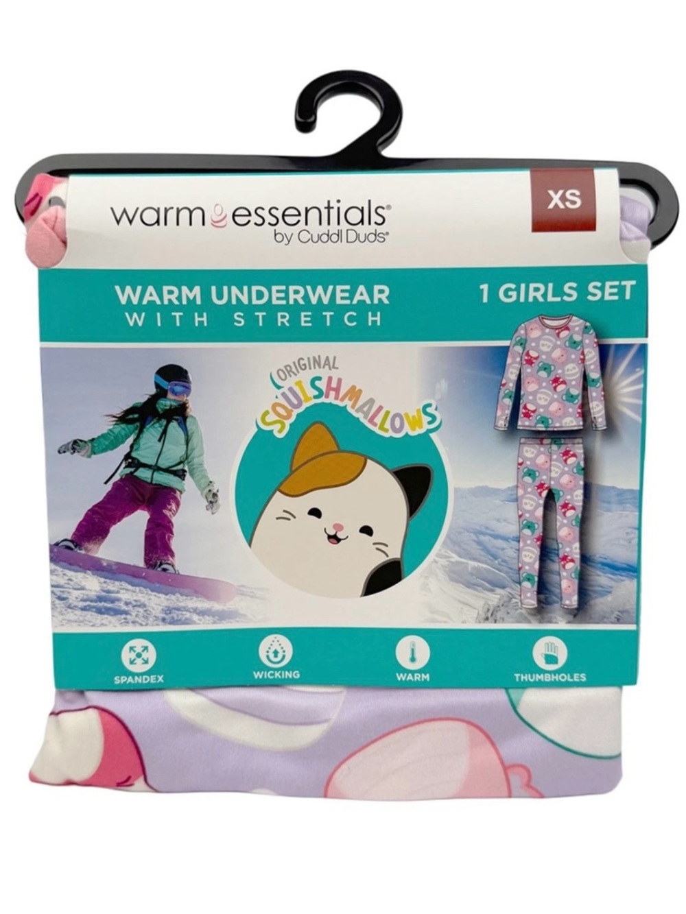 Cuddl Duds Girls Purple Squishmallows Long-Sleeve Long Underwear Set